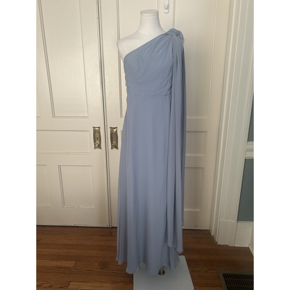 Birdy Grey Melissa Chiffon One Shoulder Dress Women's Size Med Dusty Blue NWT